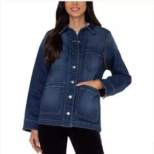 Well Worn Women's Denim Chore Jacket, Comfort Stretch, Heavyweight, Dark Blue